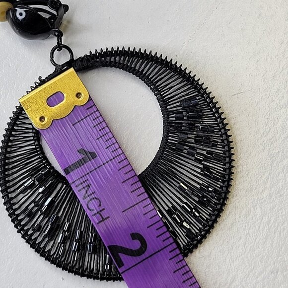 Black Beaded Round Clip On Earrings - Picture 10 of 10